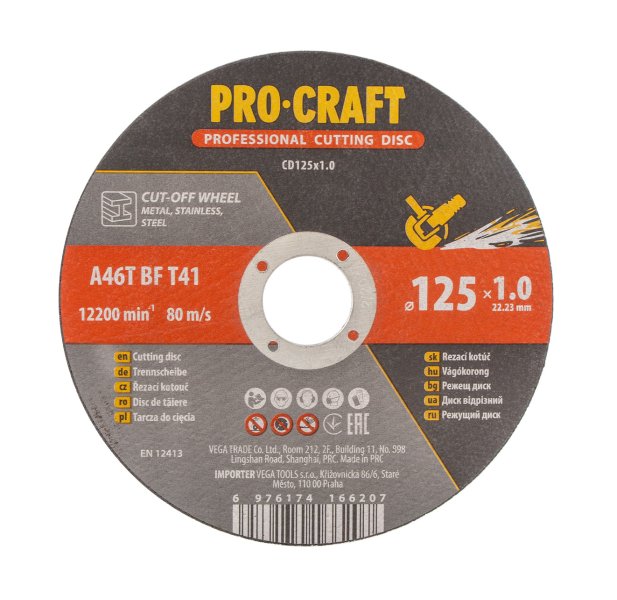 PROCRAFT CD125x1,0 řezný rozbrušovací kotouč 125 x 1,0 mm na ocel a nerez