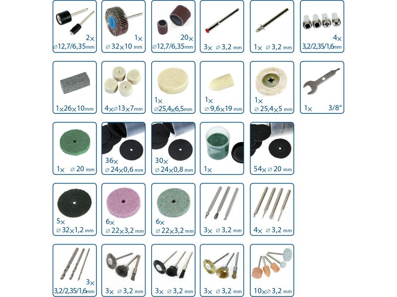 EXTOL CRAFT 903771 sada nástrojů do přímé brusky, 3,2mm, 208ks Obrázek