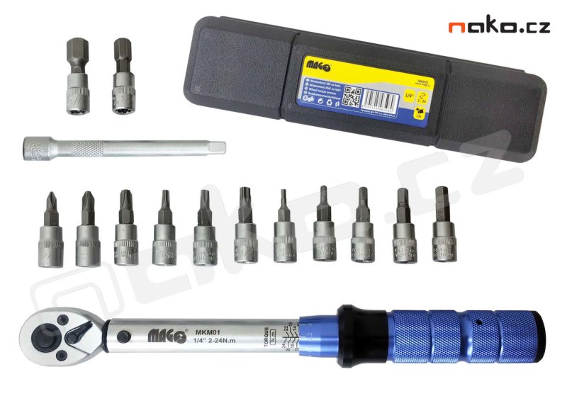 MAGG MKM01 momentový klíč 2-24 Nm 1/4" pro jízdní kola + 13 hlavic a prodloužení Obrázek
