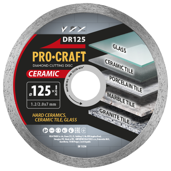 PROCRAFT DR125 diamantový řezný kotouč Ceramic na dlažbu, mramor, žulu, granit