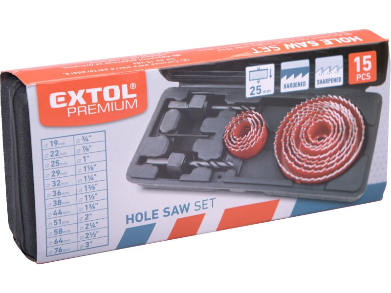 EXTOL PREMIUM 8801606 sada vykružovacích vrtacích korunek 19-76mm 12ks Obrázek