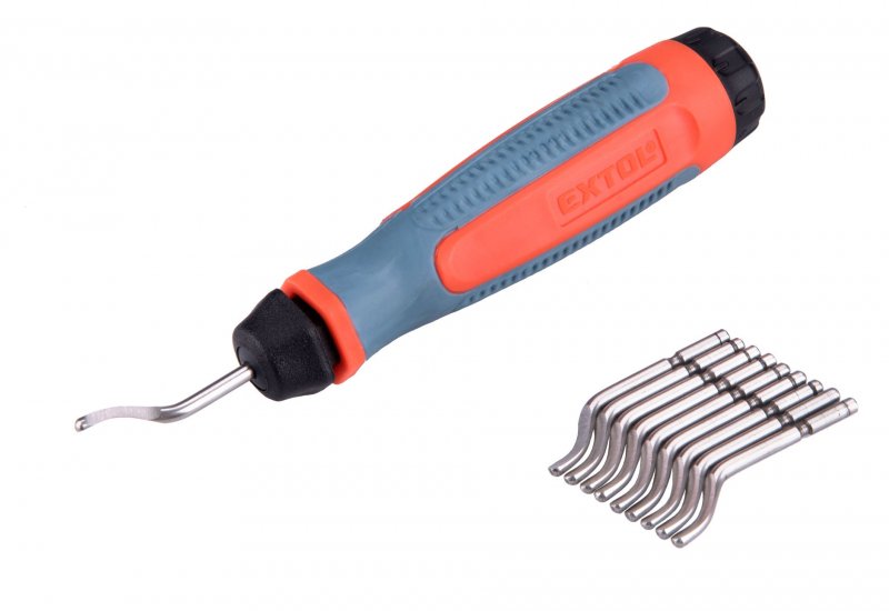 EXTOL PREMIUM 8803680 odhrotovač univerzální, dřík 3,2mm +10ks nožů HSS Co 5%