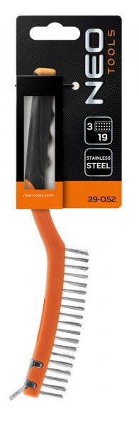 NEO TOOLS 39-052 ruční drátěný kartáč nerezový 3x19 řad se škrabkou a biplastovou rukojetí Obrázek
